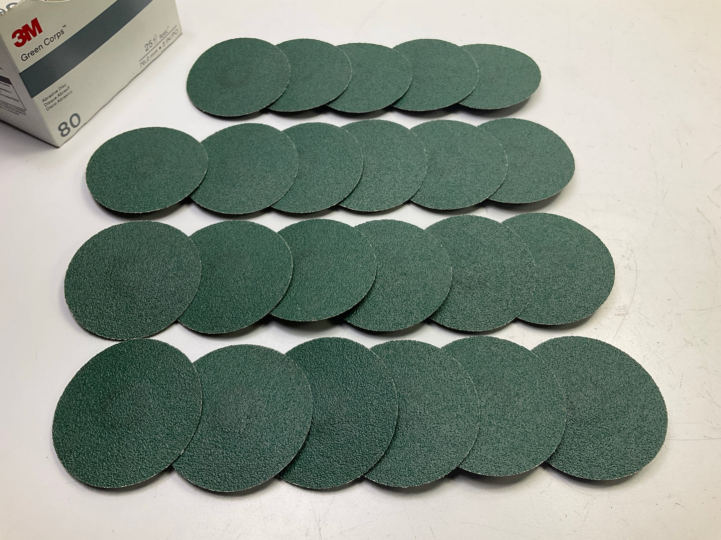 3M 36536 3'' Green Corps Roloc Abrasive Grinding Discs 80 Grit, 23 Discs Total