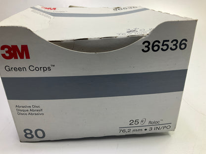 3M 36536 3'' Green Corps Roloc Abrasive Grinding Discs 80 Grit, 23 Discs Total