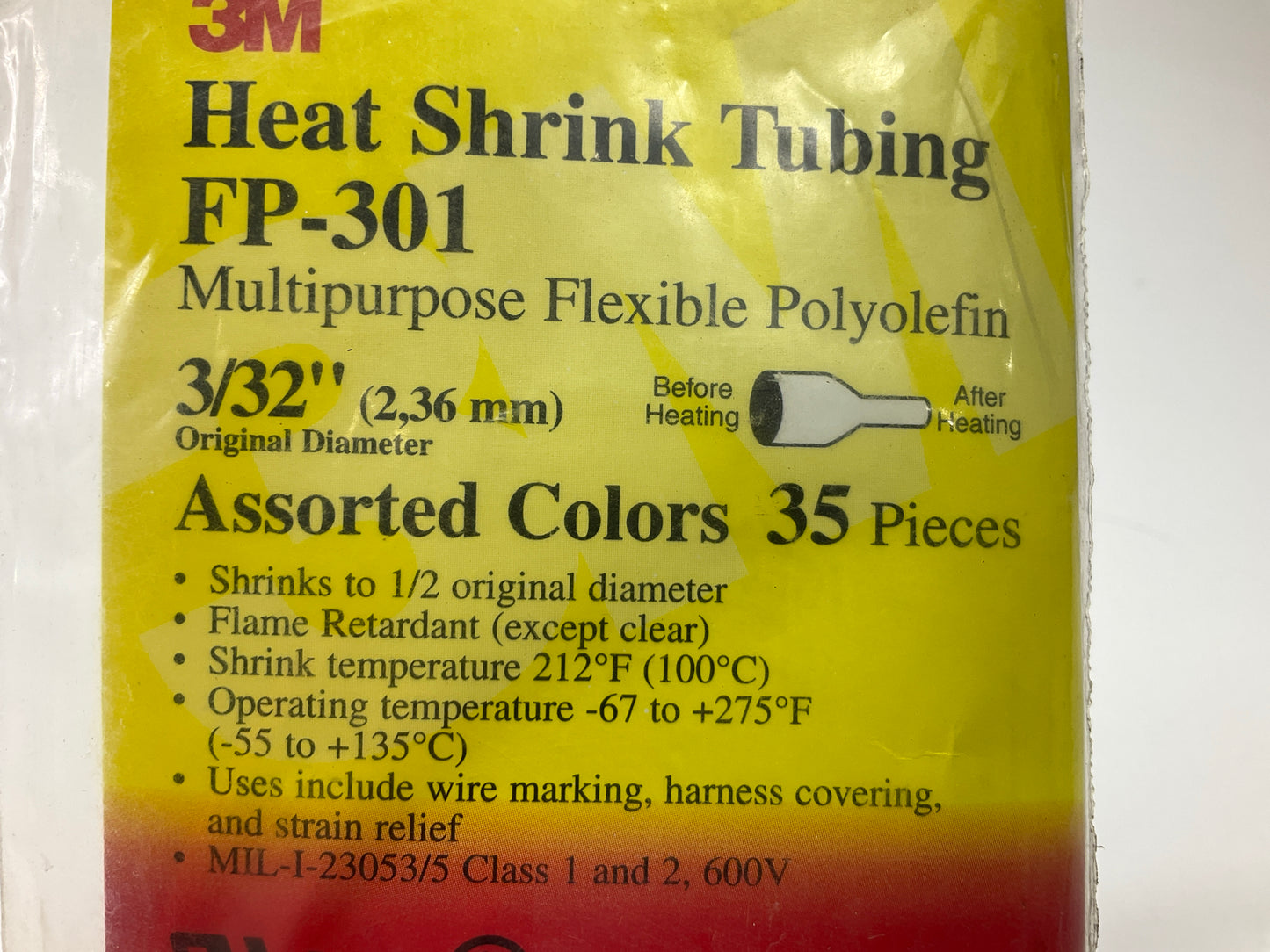 3M 36618 Heat Shrink 2:1 Tubing 3/32'' Heat Shrink Assortment Pack, 35 Pcs