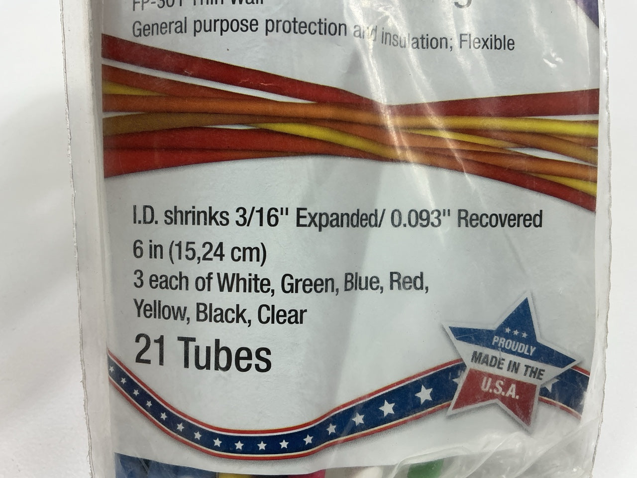 3M 36621 FP301 Thin Wall 3/16'' Heat Shrink Tube Heatshrink Tubing Assortmet Pack