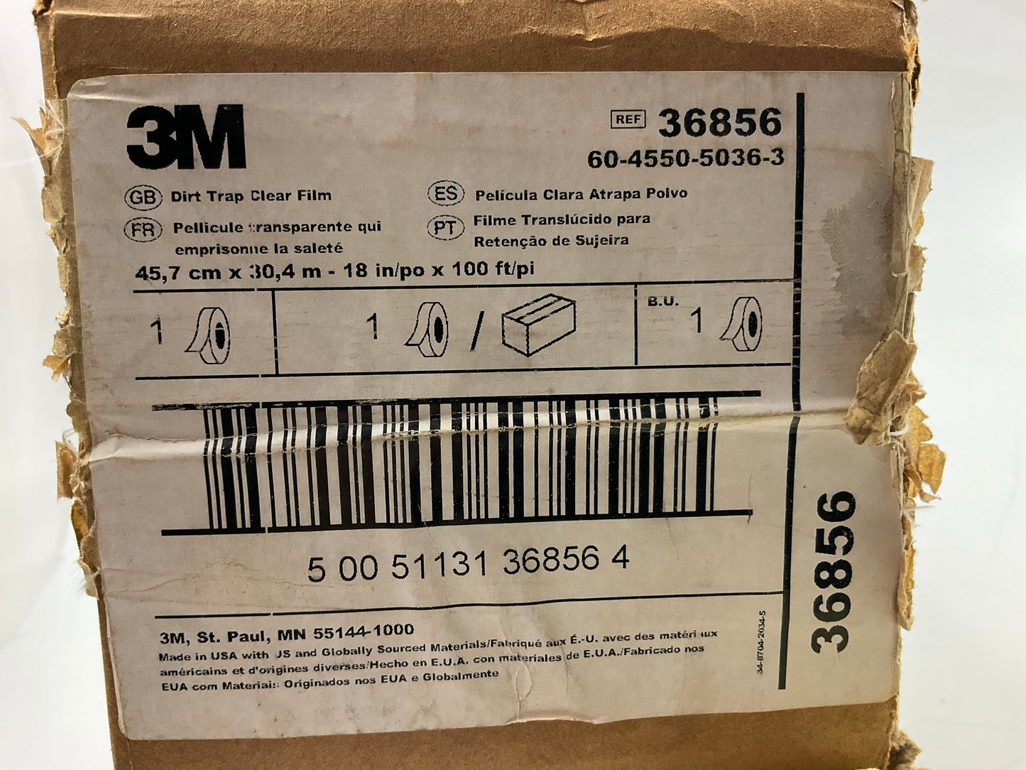 3M 36856 Dirt Trap Clear Film 18 In X 100 Feet Roll