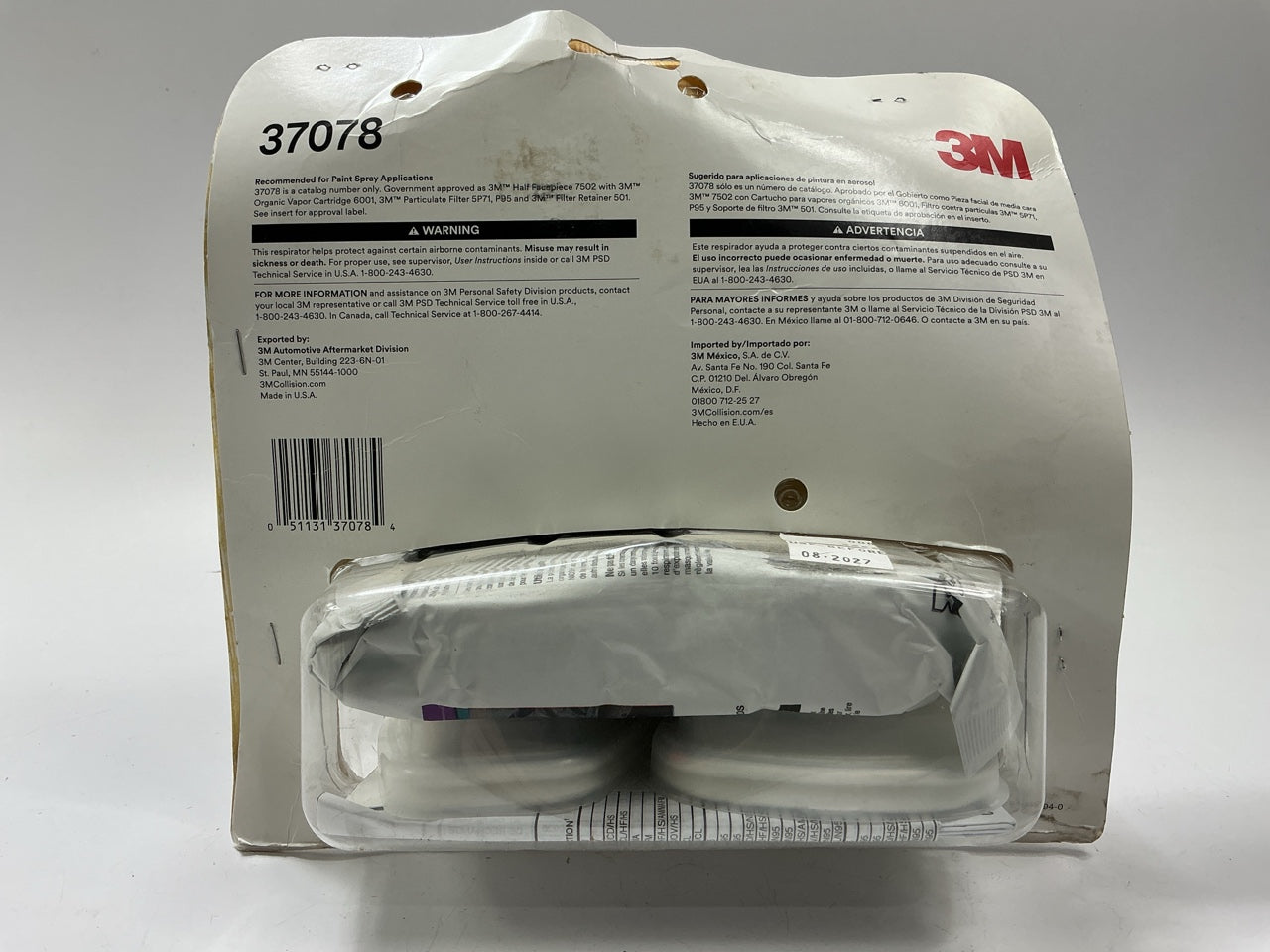 3M 37078 Half Facepiece Respirator Silicone Mask OV / P95 Size Medium 08/2027