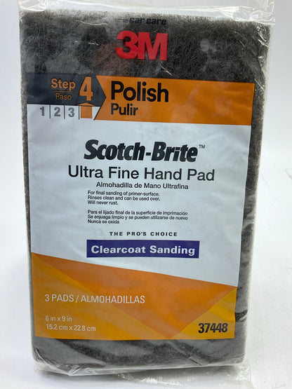 3M 37448 Gray Scotch Brite Grey Ultra Fine Scuff Pad - 3 Pads Per Pack