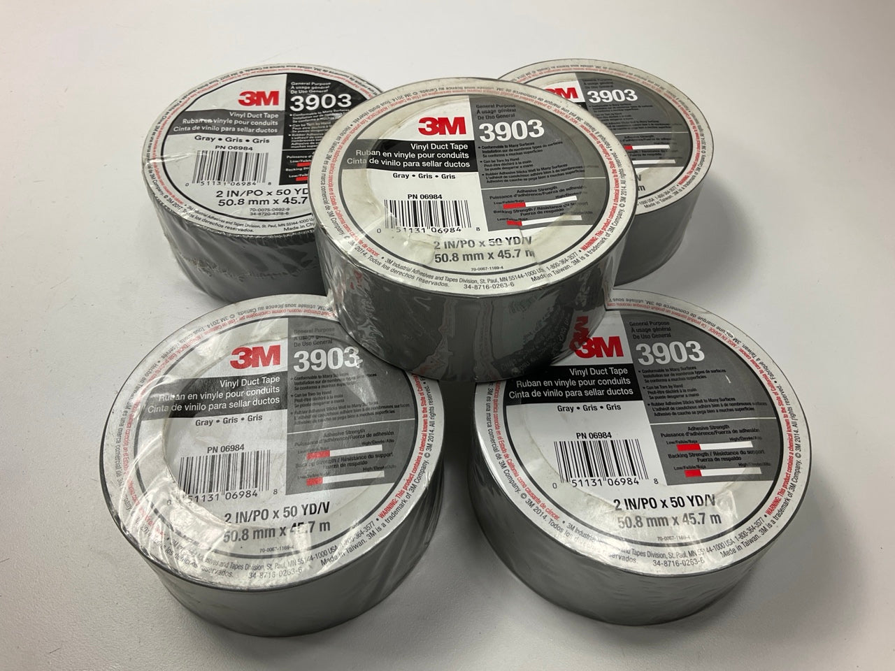 (5) 3m 3903  Vinyl Duct Tape Roll - Gray - 2'' X 50 YD