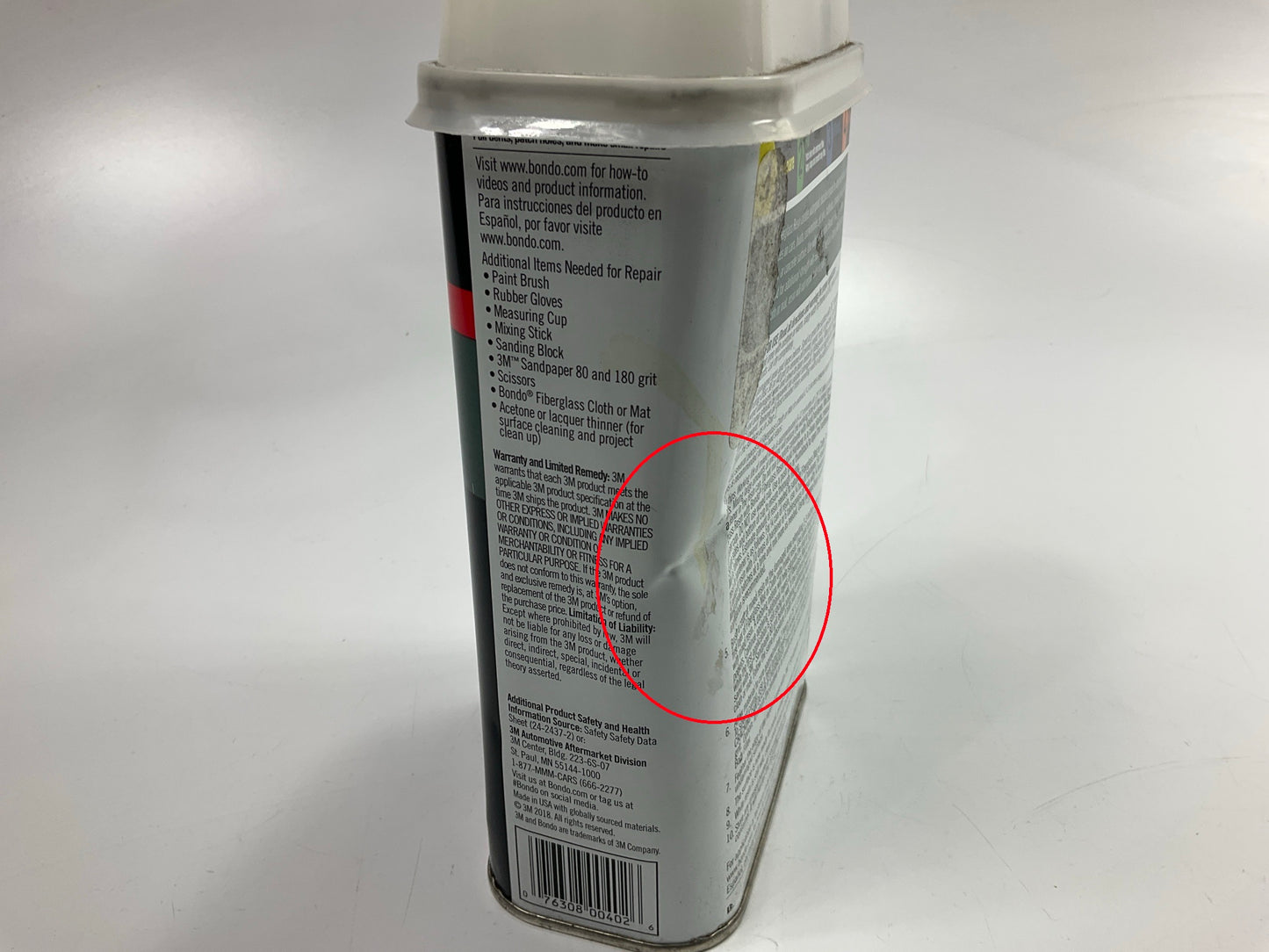 Dented,as Shown - 3M 402 Bondo Fiberglass Resin , 28.8 Fl Oz With Hardener