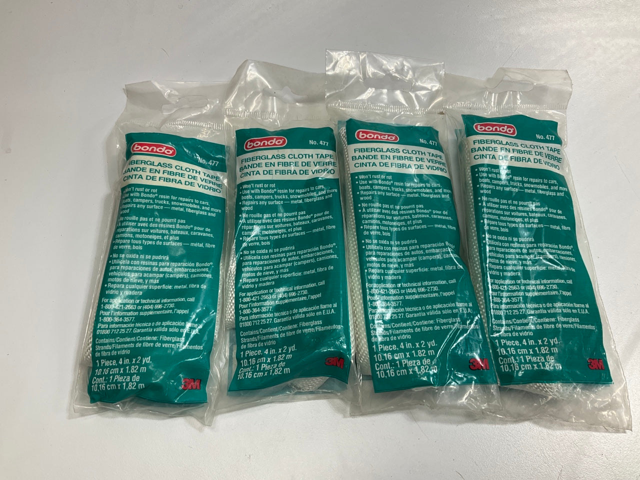 (4) 3M 4773 Bondo Fiberglass Cloth Tape, 4'' X 72'' Each
