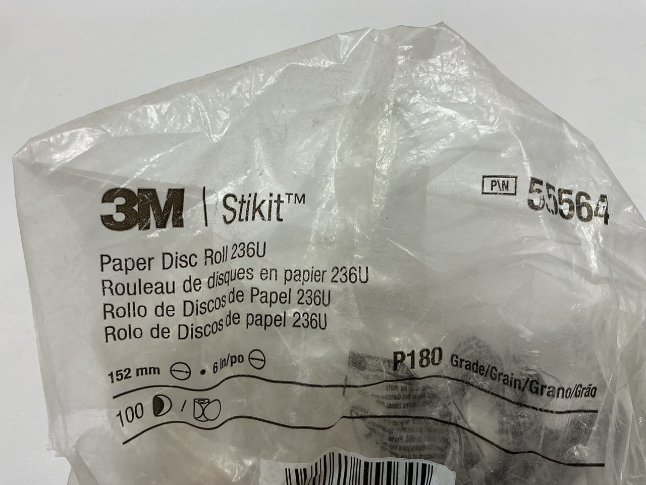 3M 55564 P180 Grit Stikit Aluminum Oxide PSA 6'' Sanding Disc Roll, 100 / Roll