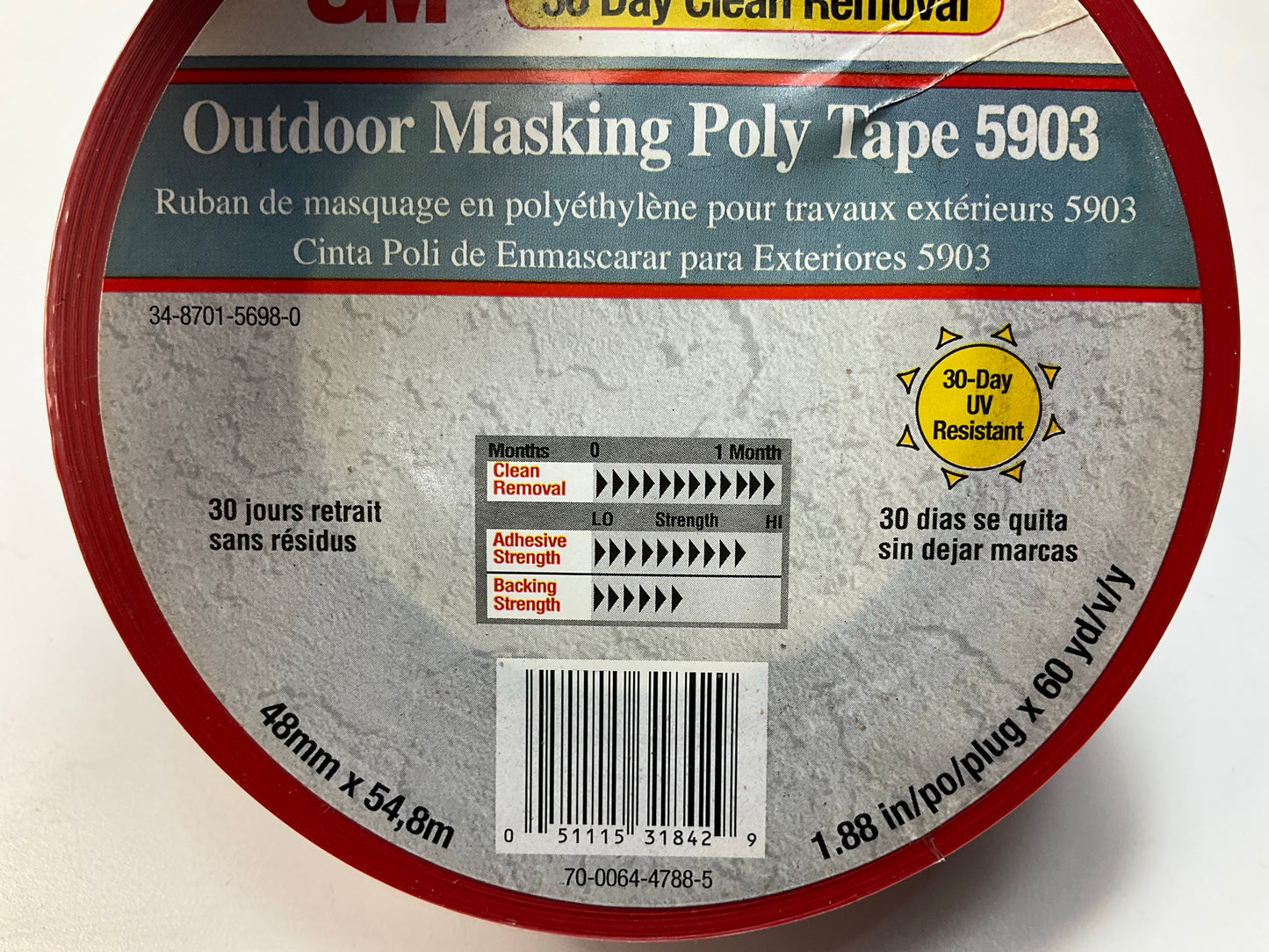 (12) 3M 5903 Outdoor Masking Poly Tape Red, 1.88''x60 Yard (48mm X 54.8M) 7.5 Mil