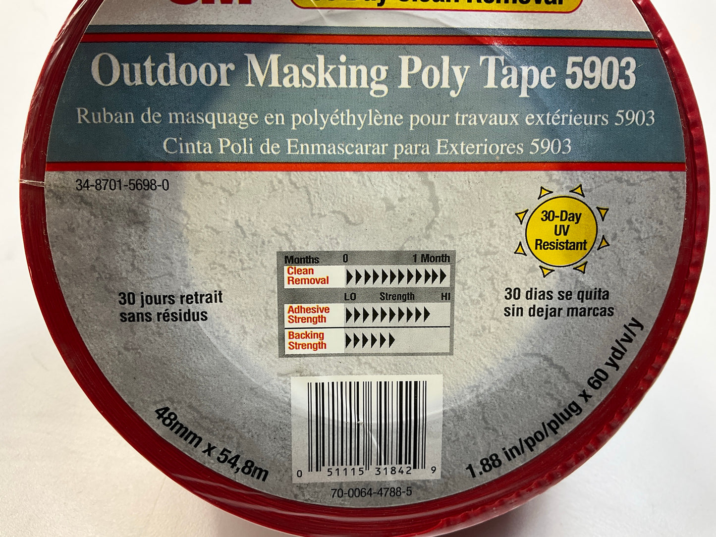 3M 5903 Outdoor Masking Poly Tape Red, 1.88''x60 Yard (48 Mm X 54.8 M) 7.5 Mil