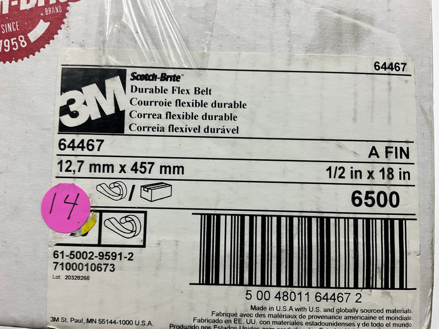 3M 64467 Scotch-Brite Fine Grade Durable Flex Belt 1/2'' X 18'', 14 Pcs Total