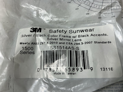 3M 1500 Safety Glasses Sunwear Universal Size, Silver Mirror Lens, Black/Silver