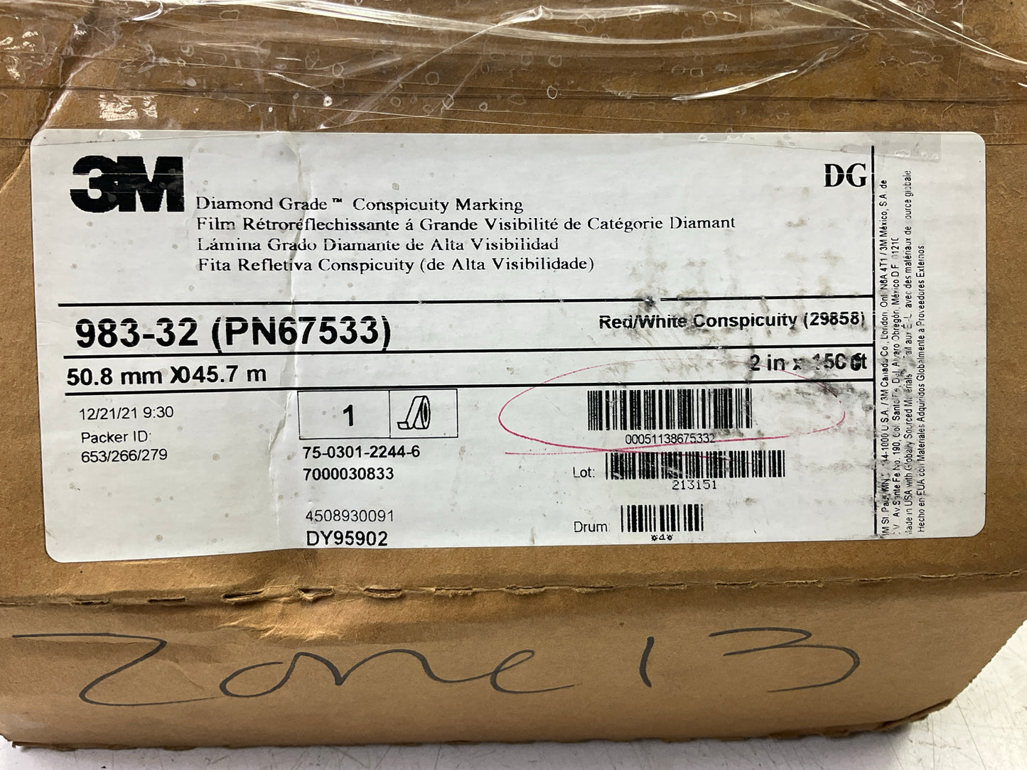 3M 67533 Reflective Tape Diamond Grade Conspicuity Tape, 2'' X 150 Feet
