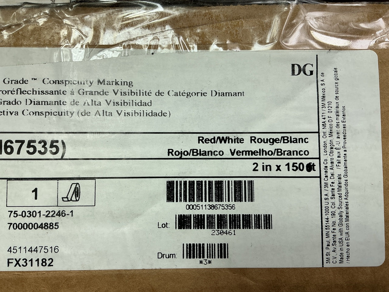 3M 67535 Diamond Grade Conspicuity Red/White Reflective Tape, 2'' X 150 Feet