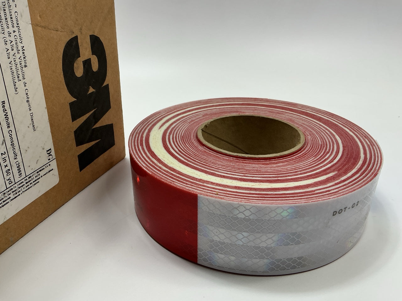 3M 67636 Diamond Grade Conspicuity Marking Roll Red/White Tape (2'' X 50 Yard)