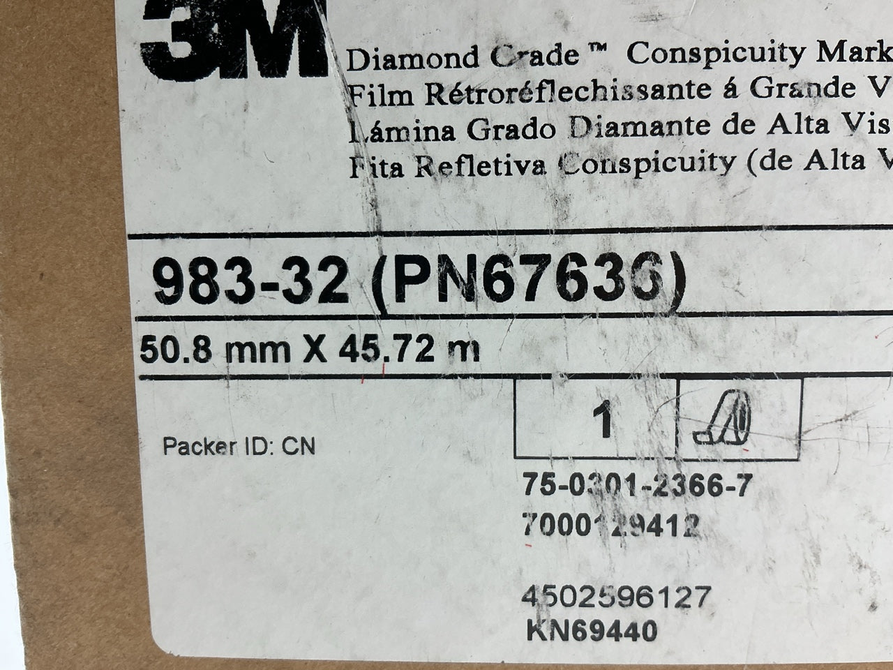 3M 67636 Diamond Grade Conspicuity Marking Roll Red/White Tape (2'' X 50 Yard)