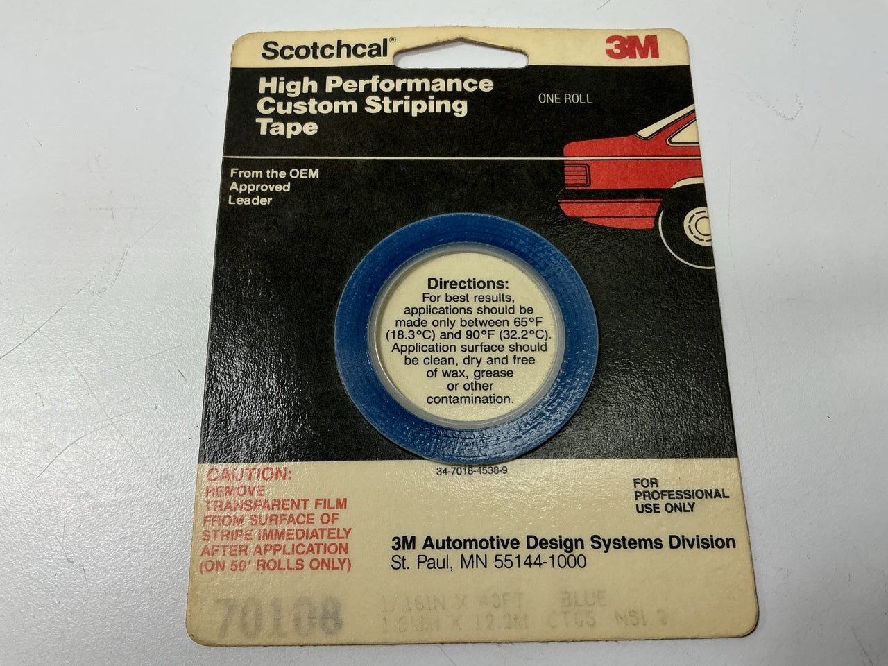 3M 70108 Scotchcal Striping Stripe Tape, Blue, 1/16'' X 40 Feet