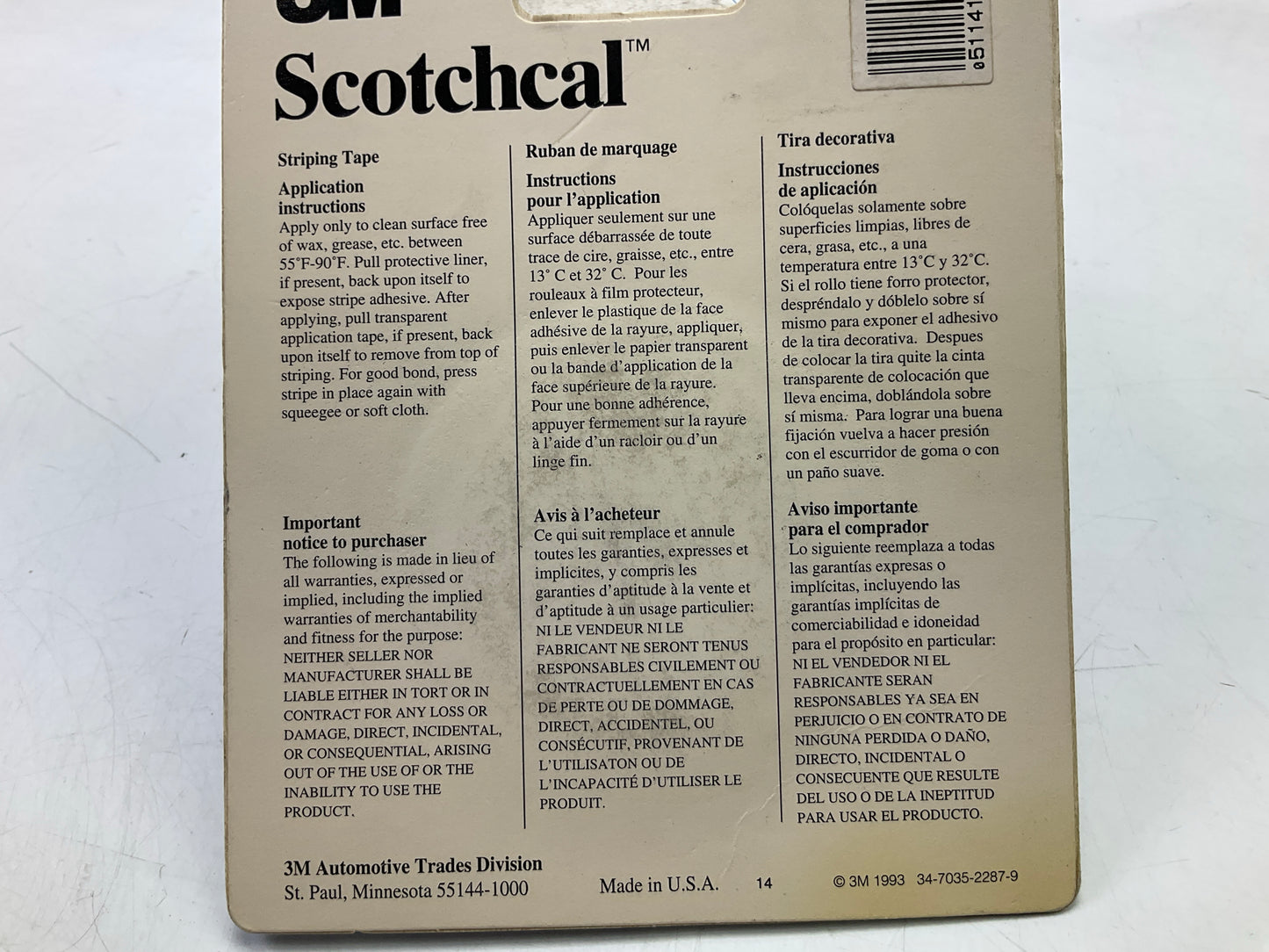 3M 70306 Scotchcal Striping Stripe Tape Buckskin - 1/4 In X 40 Feet