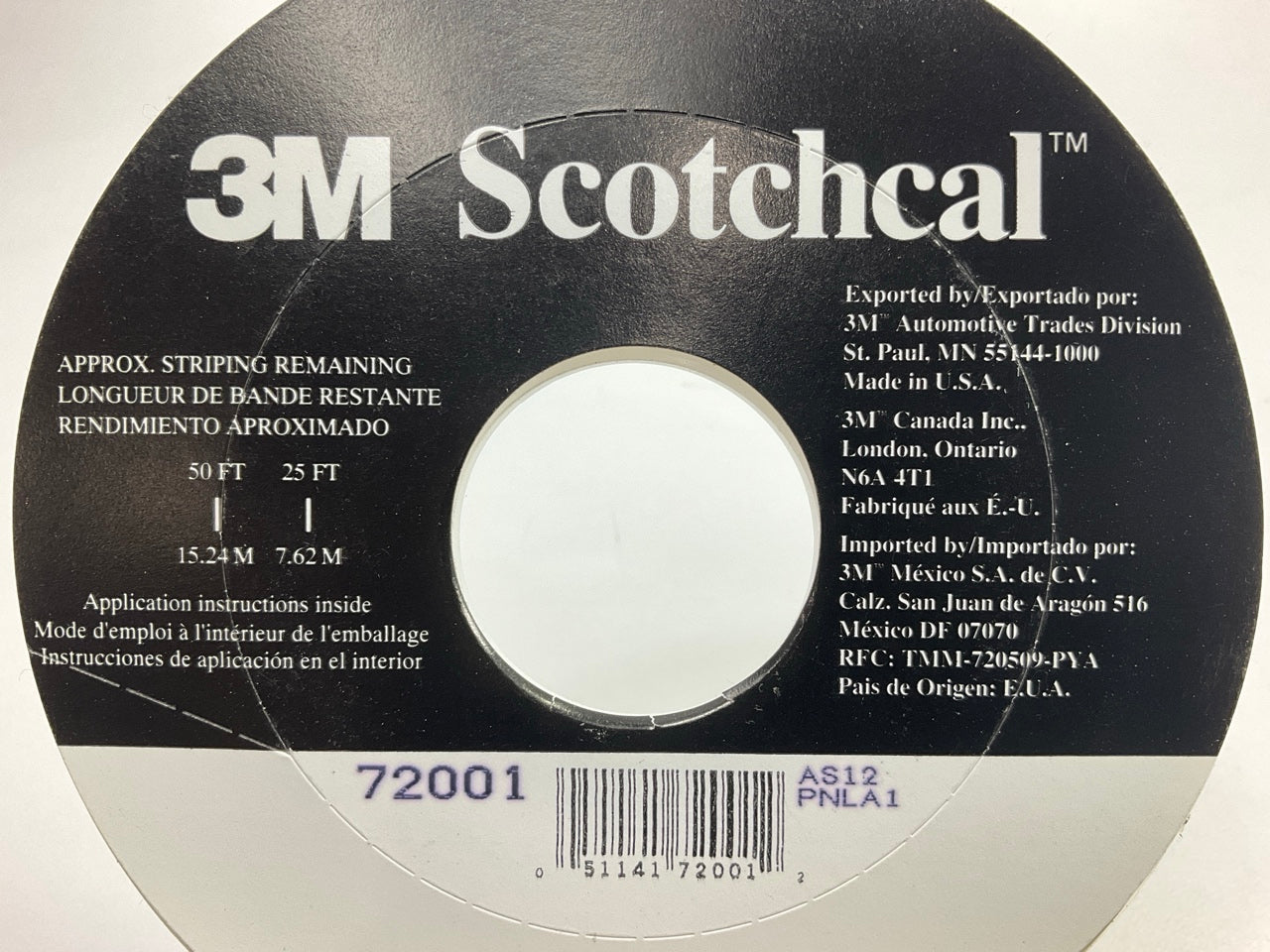 3M 72001 Scotchcal 150' X 3/16'' White Double Striping Automotive Stripe Tape
