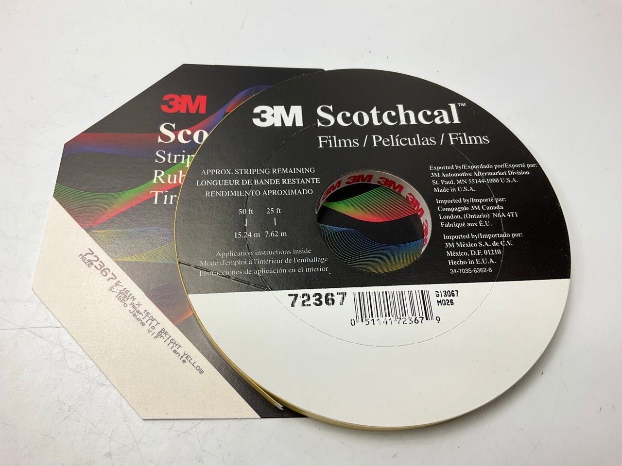 3M Scotchcal 72367 Bright Yellow Striping Automotive Stripe Tape - 5/16'' X 150'