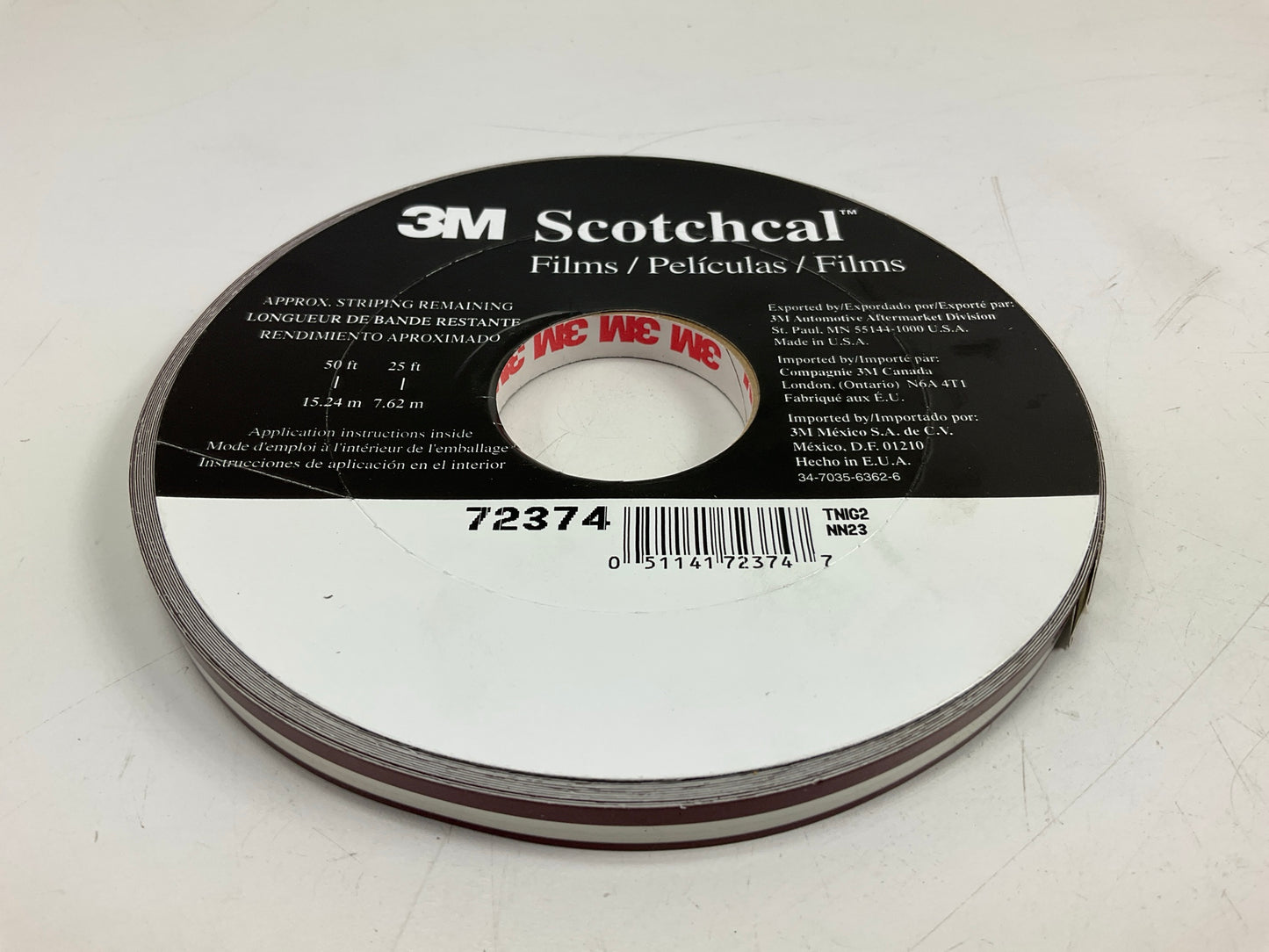 3M 72374 Pinstripe Striping Tape 5/16'' X 150' Double Burgandy Metallic Scotchcal