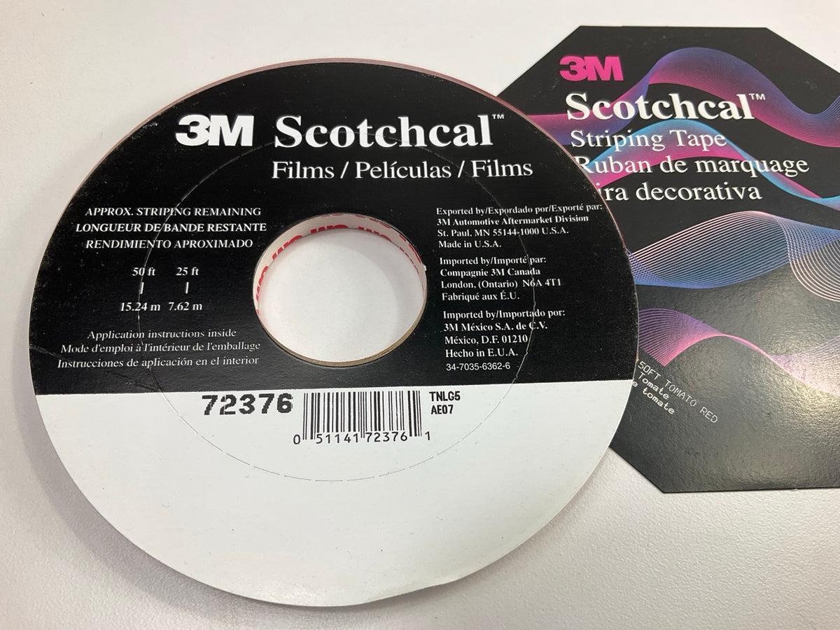 3M 72376 Double Striping Stripe Tape, 150' Length X 5/16'' Width, Tomato Red