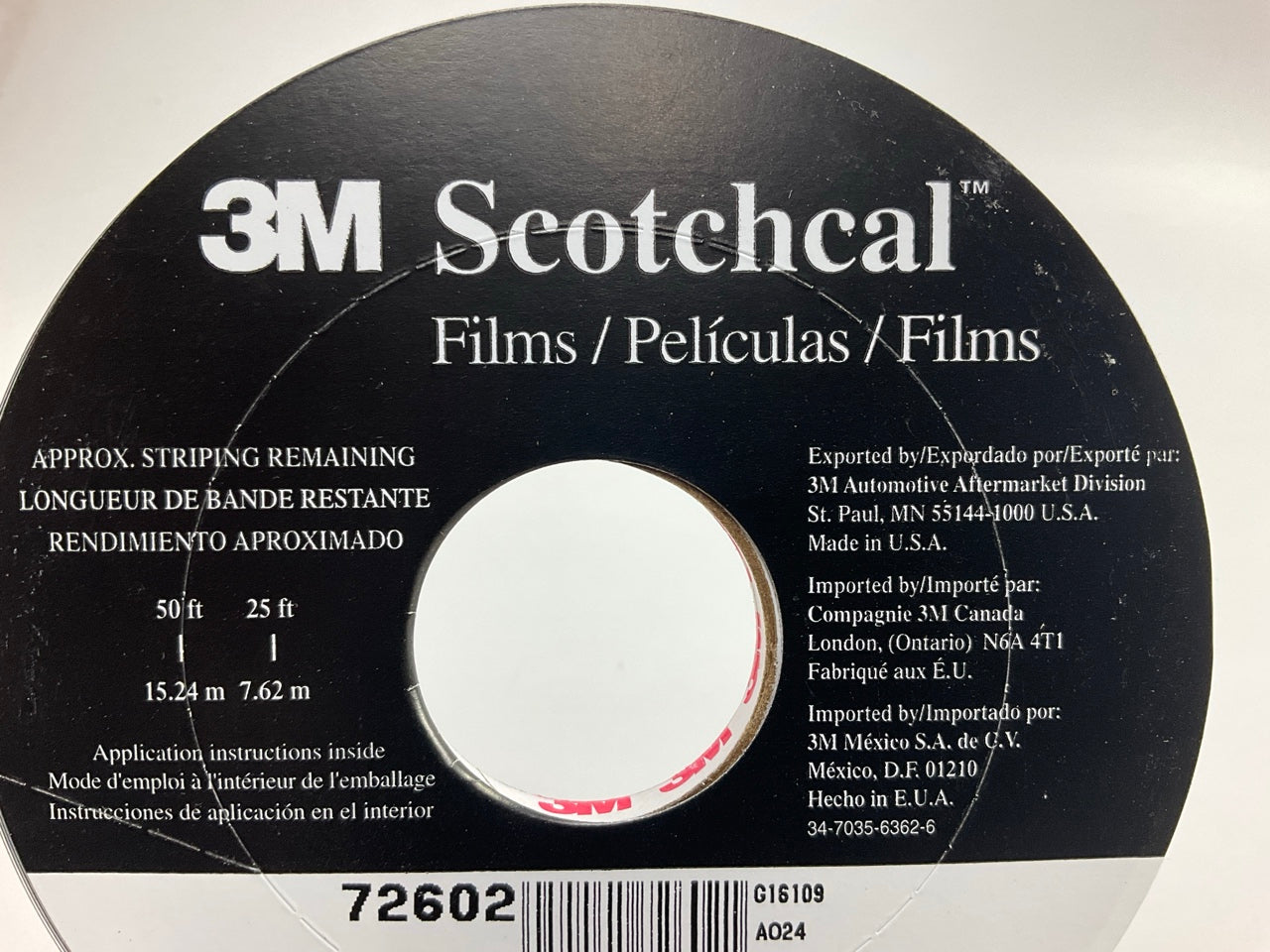 3M Scotchcal 72602 Black Striping Automotive Stripe Tape, 1/4'' X 150'