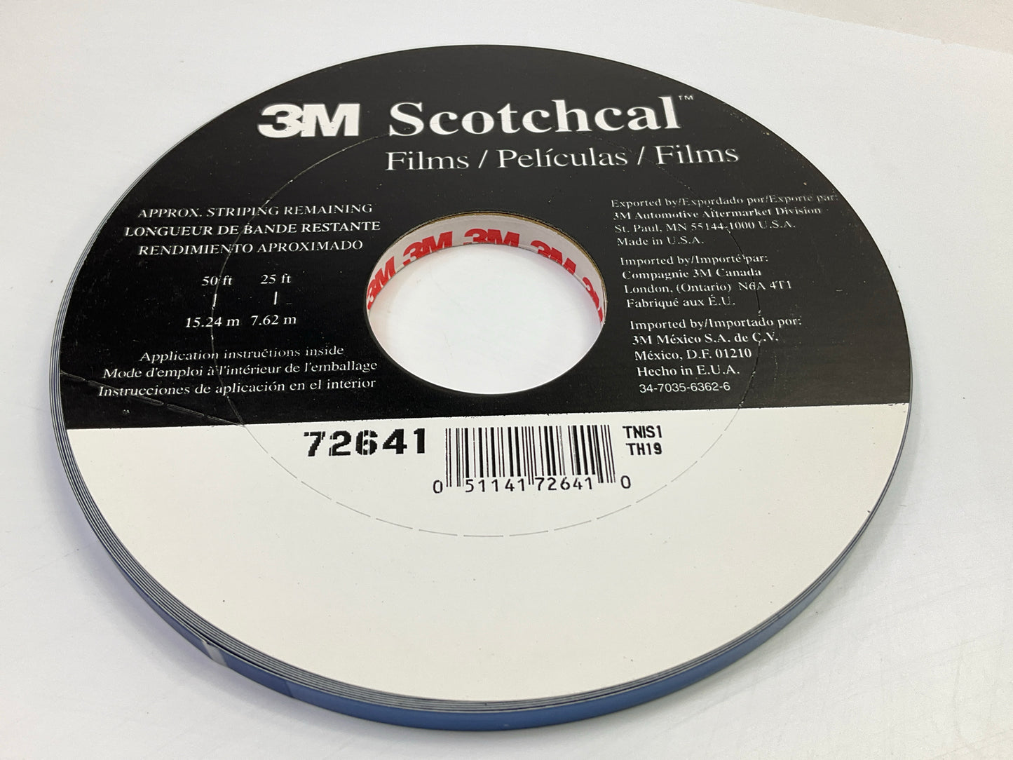 3M 72641 Pinstripe Striping Auto Stripe Tape, 1/4'' X 150 Feet, Azure Blue