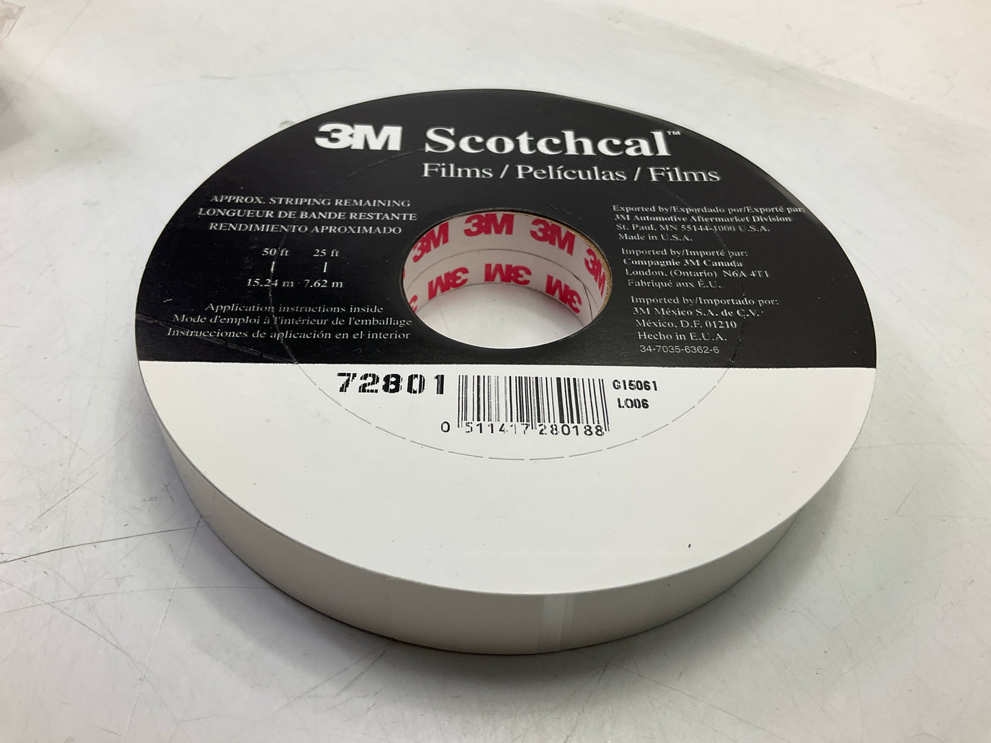 3M 72801 Scotchcal Striping Stripe Tape White - 3/4 In X 150 Feet