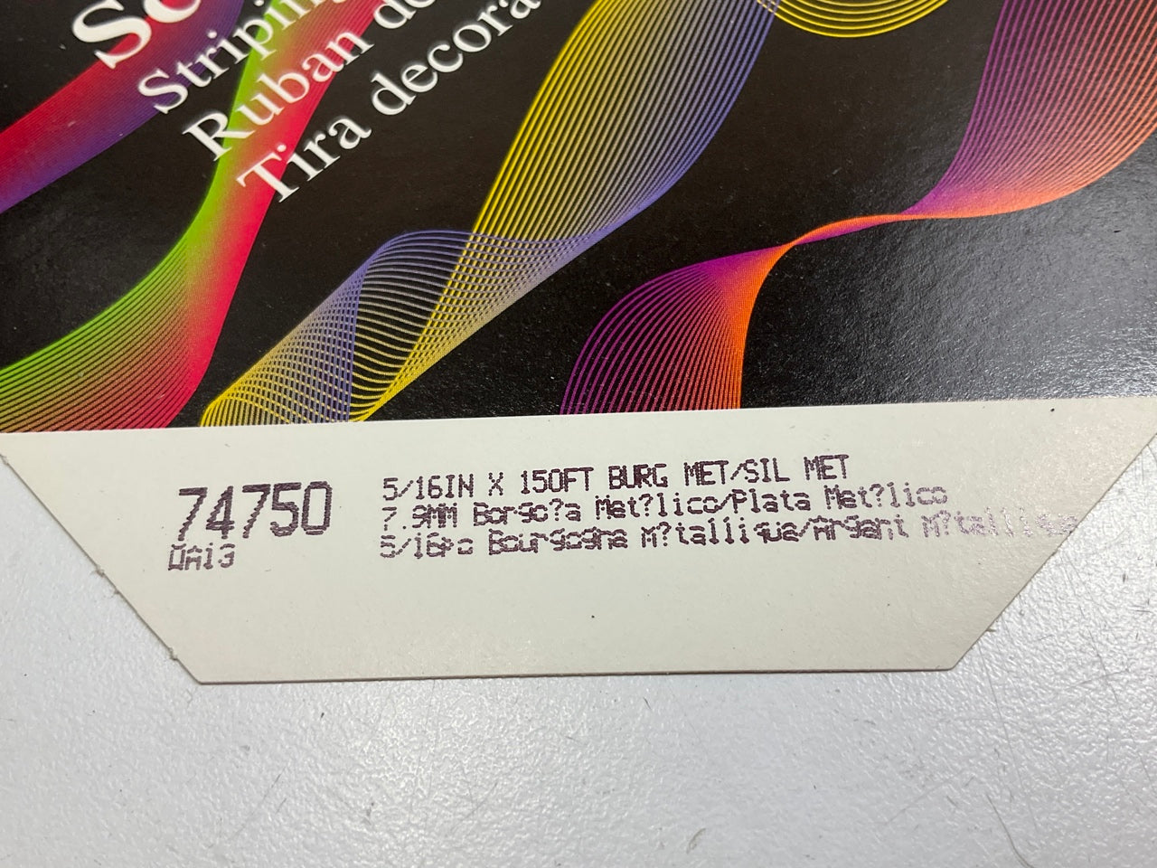 3M 74750 Pinstripe Striping Tape 5/16'' X 150' Burg Metallic / Silver Metallic