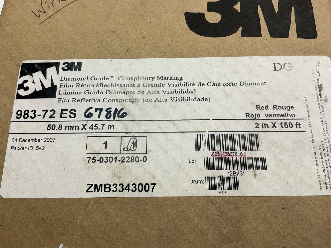 3M 75-0301-2280 Diamond Grade RED Conspicuity Marking 983-72 ES Red Trailer Tape