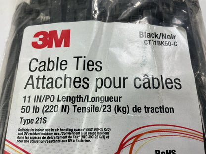 3M CT11BK50-C Nylon 6/6 Standard Cable Tie 11 Inch Black, Pack Of 100 Zip Ties