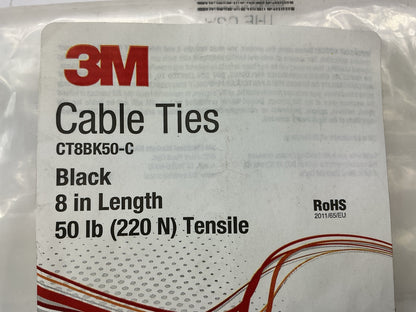 3M CT8BK50-C Cable Zip Ties - Bag Of 100, 8'' Long, 50 Lb Tensile Strength