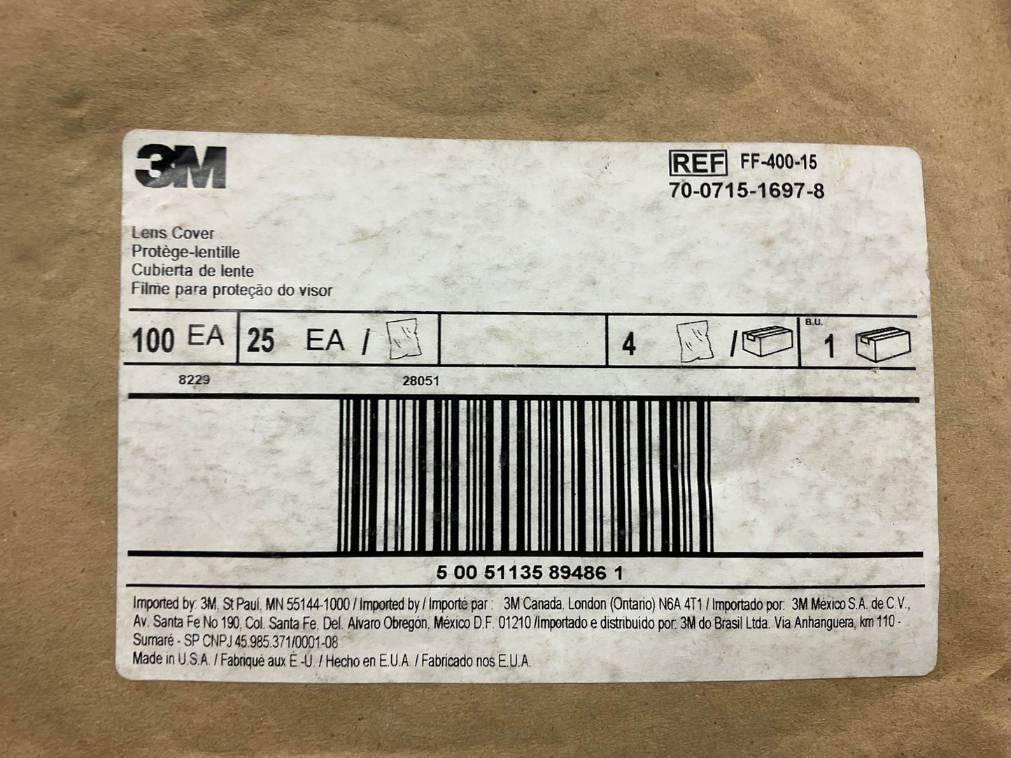 (100) 3M FF-400-15 Replacement Faceshield Cover Lens Full Face Repirator