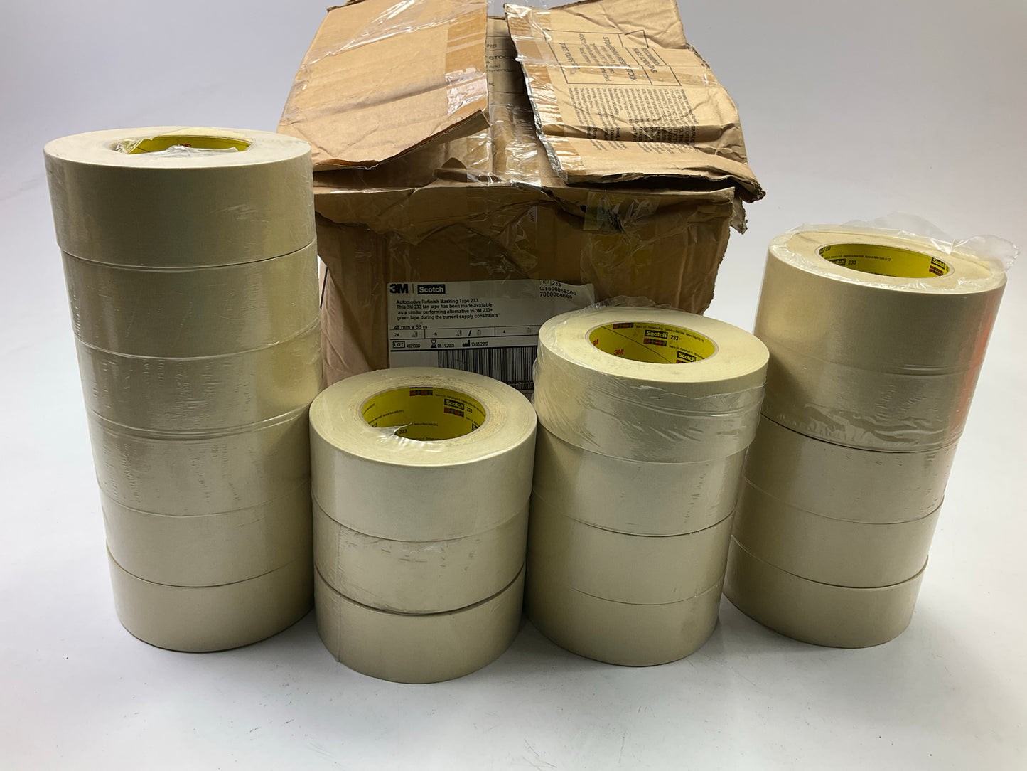18 Rolls 3M 233 Automotive Refinish Masking Tape, 48mm (1.89'') X 55m Crepe Paper