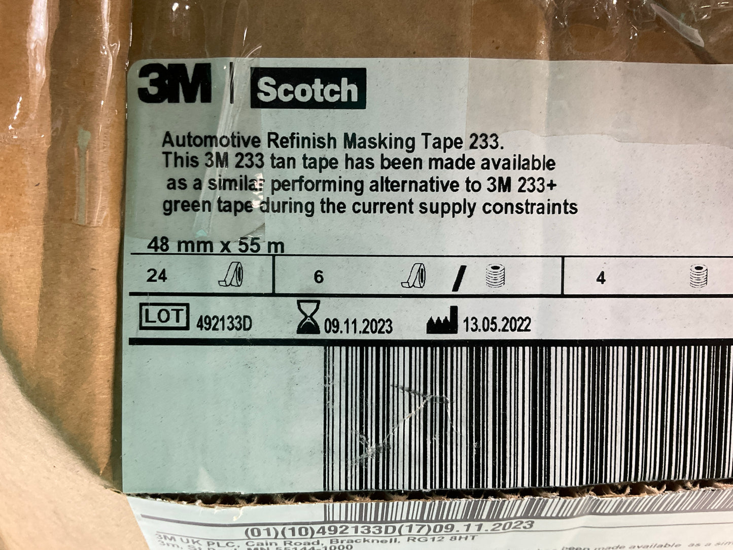 18 Rolls 3M 233 Automotive Refinish Masking Tape, 48mm (1.89'') X 55m Crepe Paper