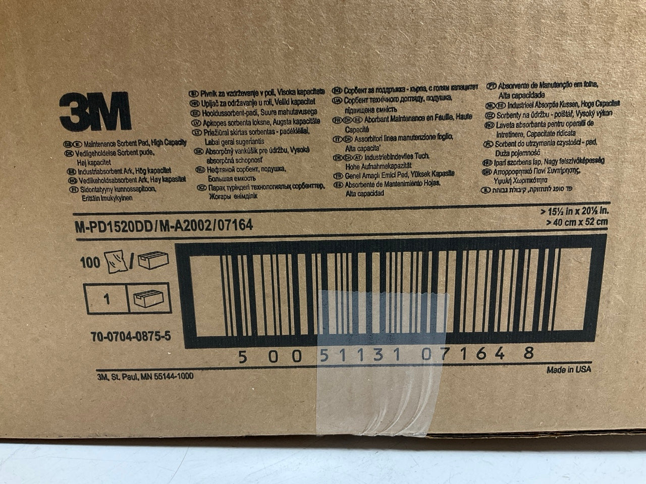 3M Oil Absorbing Pads, Box Of 100 Pads, 15''x20'', Put Under Forklift, Tractor Car