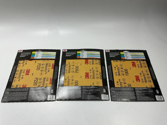 Mixed Lot Of 3M 9'' X 11'' Sandpaper Sheets: 60 1000 Grit, 20 220 Grit, 5 800 Grit