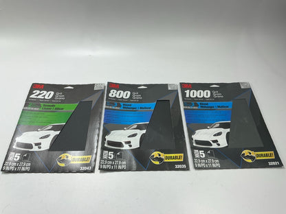 Mixed Lot Of 3M 9'' X 11'' Sandpaper Sheets: 60 1000 Grit, 20 220 Grit, 5 800 Grit