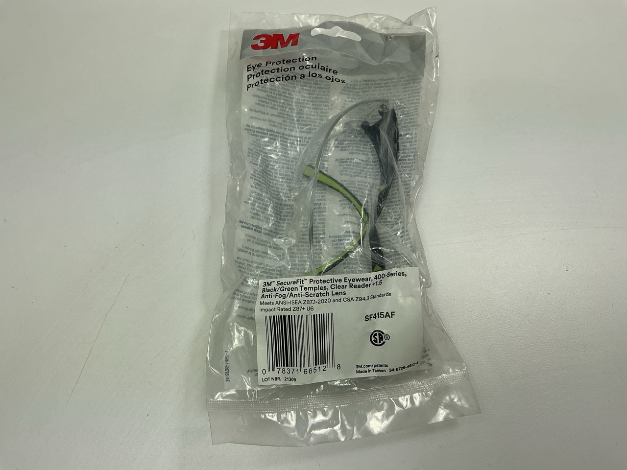 3M SF415AF SecureFit Protective Eyewear Clear Lens Safety Glasses, +1.5 Diopter