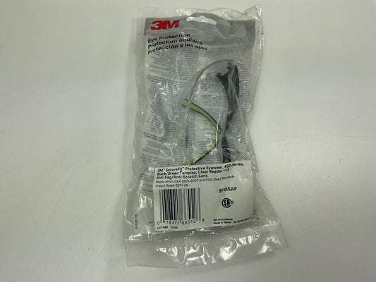 3M SF415AF SecureFit Protective Eyewear Clear Lens Safety Glasses, +1.5 Diopter