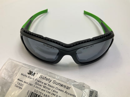 3M Safety Sunwear Ss1514As-B, Black/Green Frame Safety Sun Glasses, Tinted