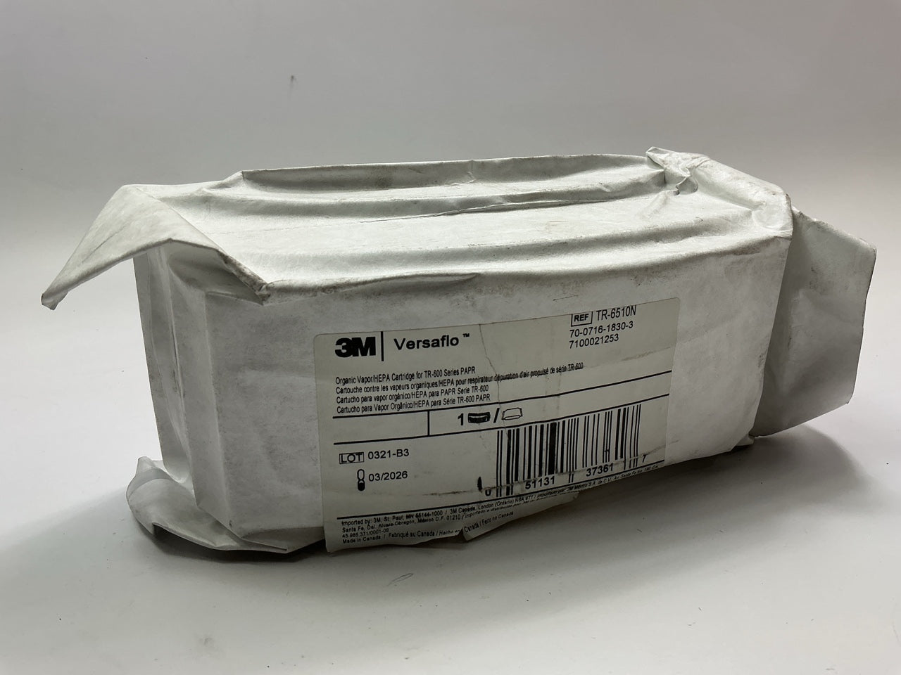 3M TR-6510N Versaflo Organic Vapor/HEPA Cartridge For TR-600/800 EXP: 03/2026