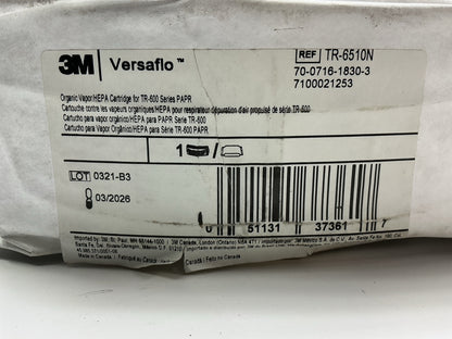 3M TR-6510N Versaflo Organic Vapor/HEPA Cartridge For TR-600/800 EXP: 03/2026