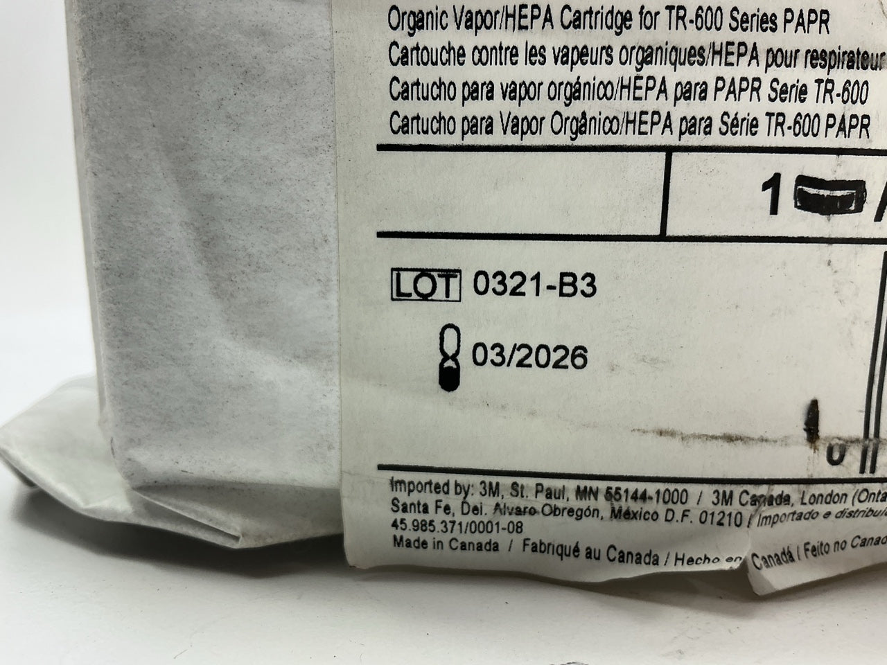 3M TR-6510N Versaflo Organic Vapor/HEPA Cartridge For TR-600/800 EXP: 03/2026