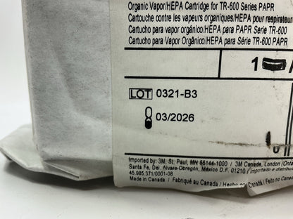 3M TR-6510N Versaflo Organic Vapor/HEPA Cartridge For TR-600/800 EXP: 03/2026