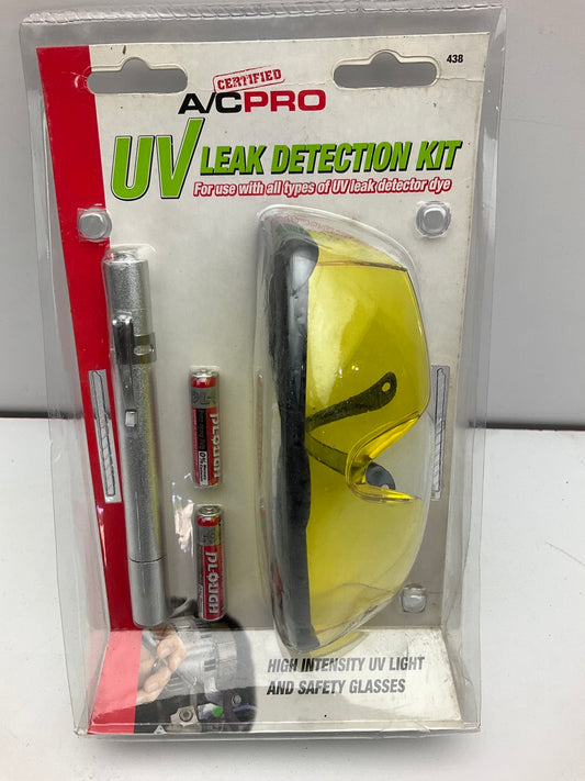 AC Pro 438 Leak Detection UV Dye Kit - UV Light & Safety Glasses & Compact Light