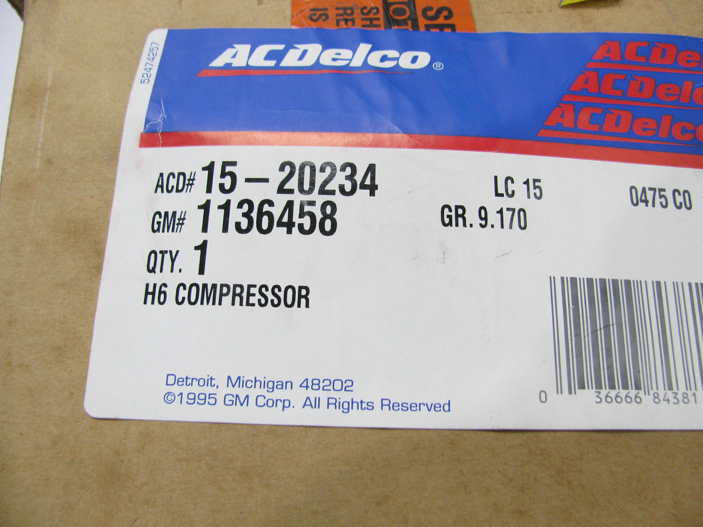 NEW GENUINE Acdelco 15-20234 A/C Compressor OEM GM 1136458 For 87-88 Chevy C60