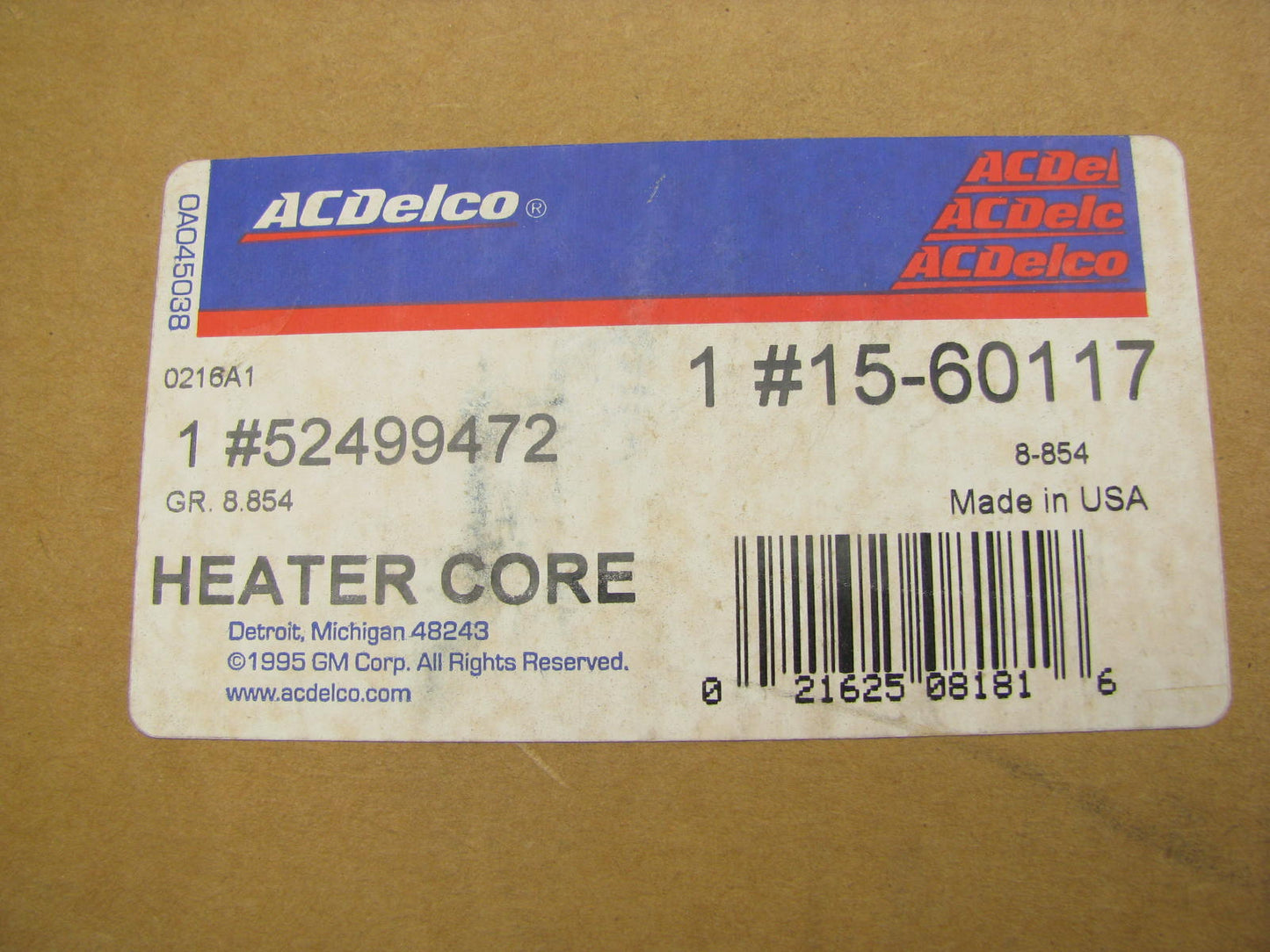 Acdelco 15-60117 HVAC Heater Core For 1991-1996 Ford Escort & Mercury Tracer