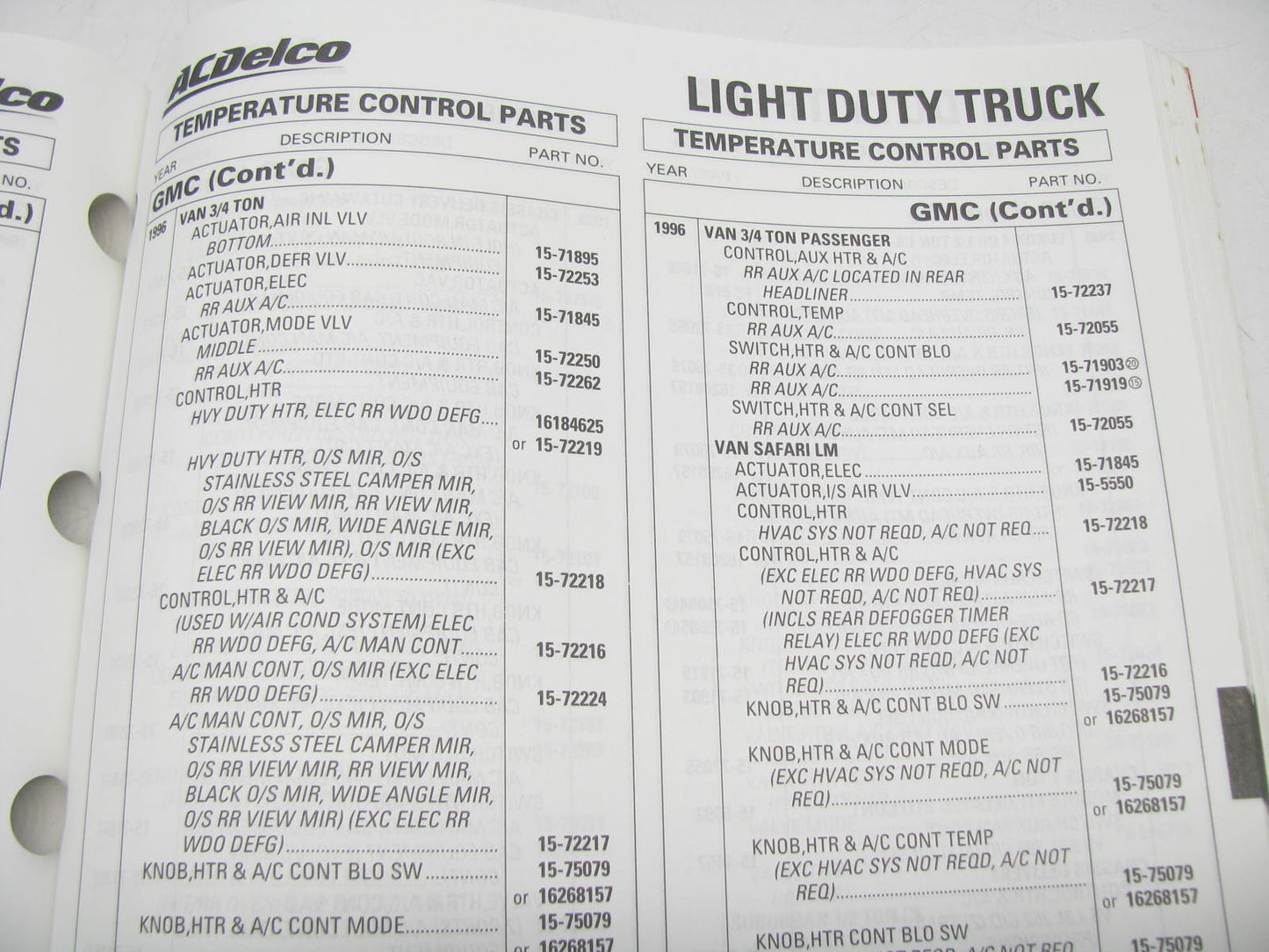 Acdelco 15A-101 Air Conditioning System Support Product Application Catalog 1999