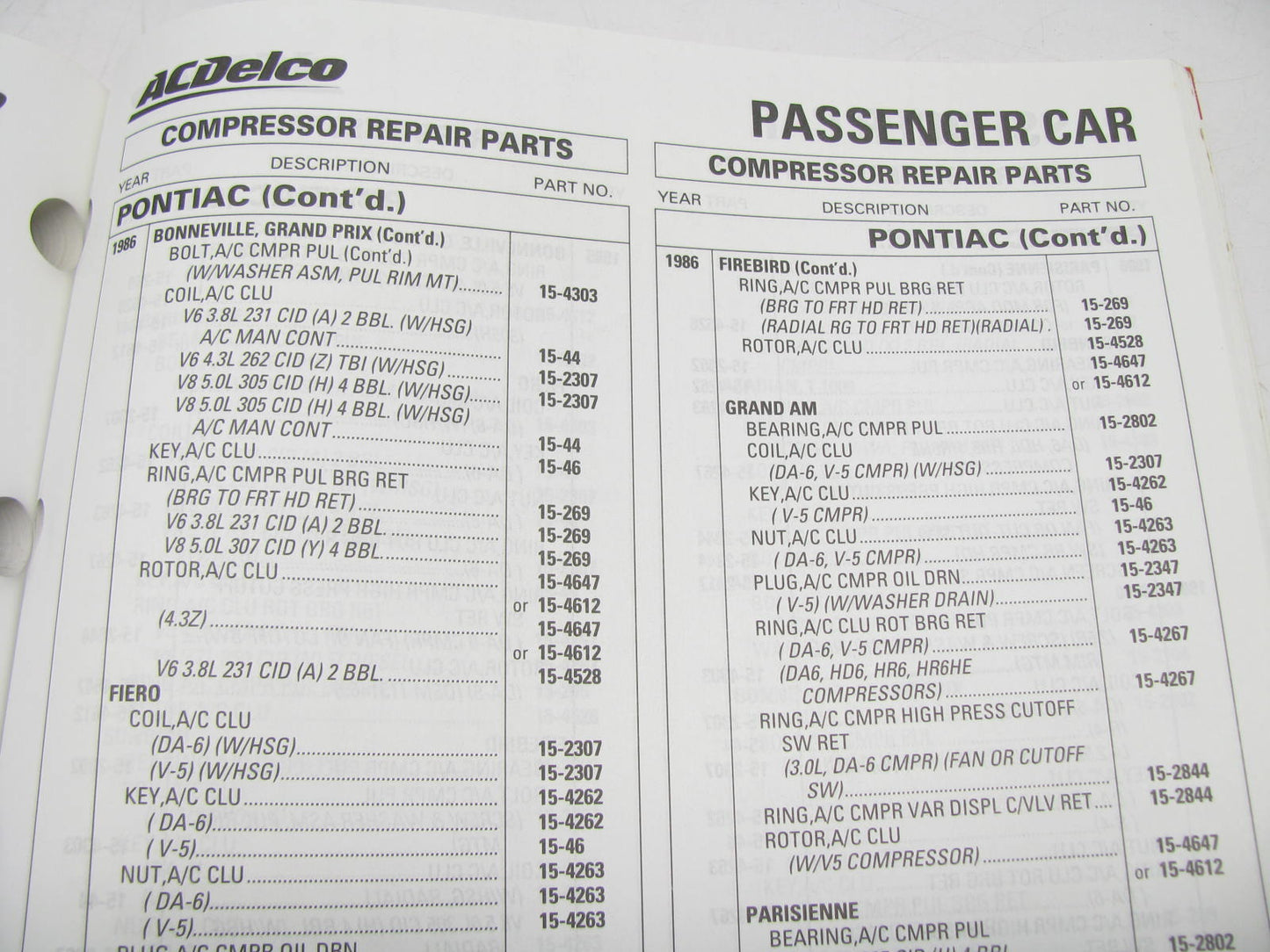 Acdelco 15A-101 Air Conditioning System Support Product Application Catalog 1999